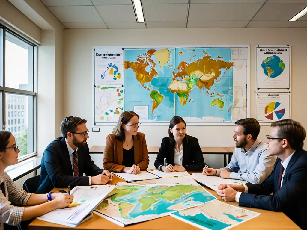 Abogados ambientales y activistas colaboran en casos reales de derecho ambiental, inmersos en una atmósfera de determinación y pasión por el cambio positivo