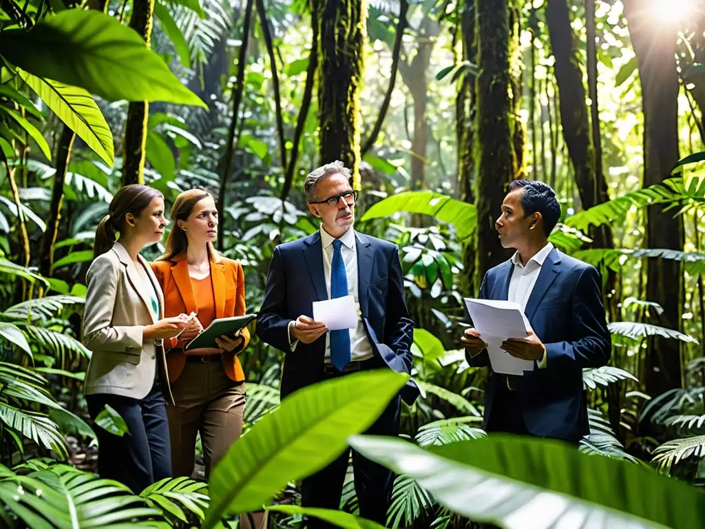 Abogados ambientales en la selva, investigando la biodiversidad con determinación y respeto