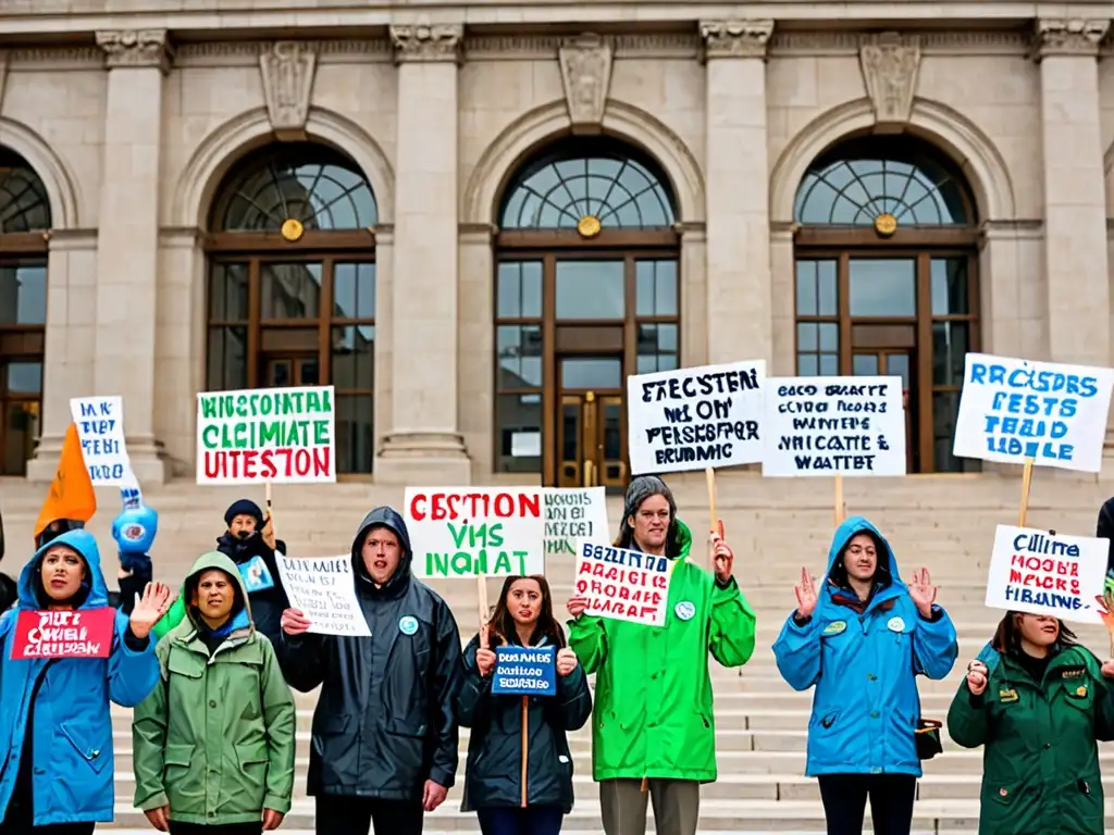 Activistas ambientales protestan frente a edificio gubernamental exigiendo acción climática