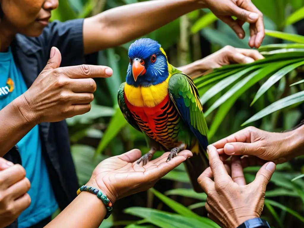 Activistas liberan un ave exótica vulnerable a su hábitat natural, resaltando la protección de especies exóticas vulnerables CITES