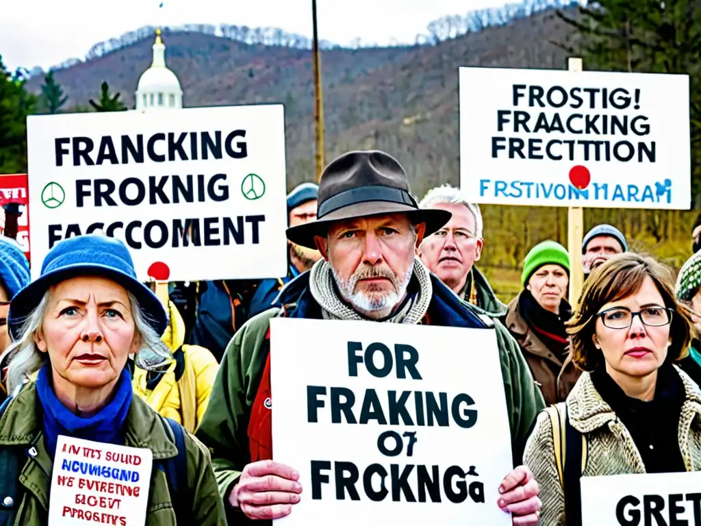 Manifestación de activistas contra el fracking, expresando determinación y urgencia