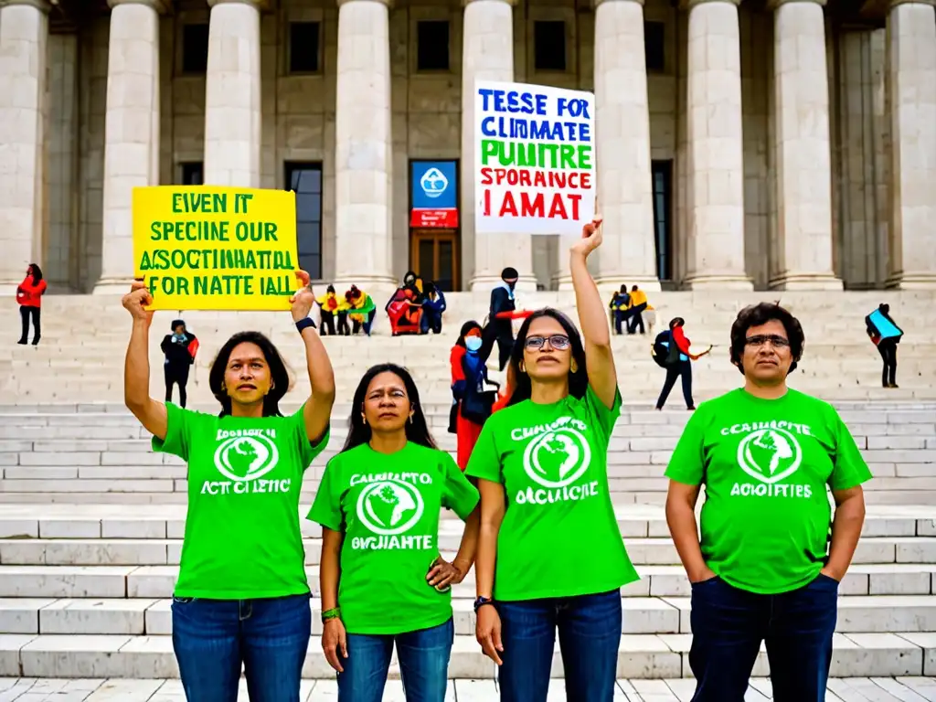 Activistas de ONGs formación políticas cambio climático con determinación en protesta por el planeta