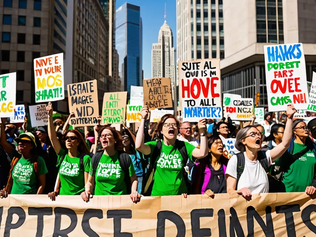 Manifestación de activistas verdes en la ciudad, con impacto global del activismo verde