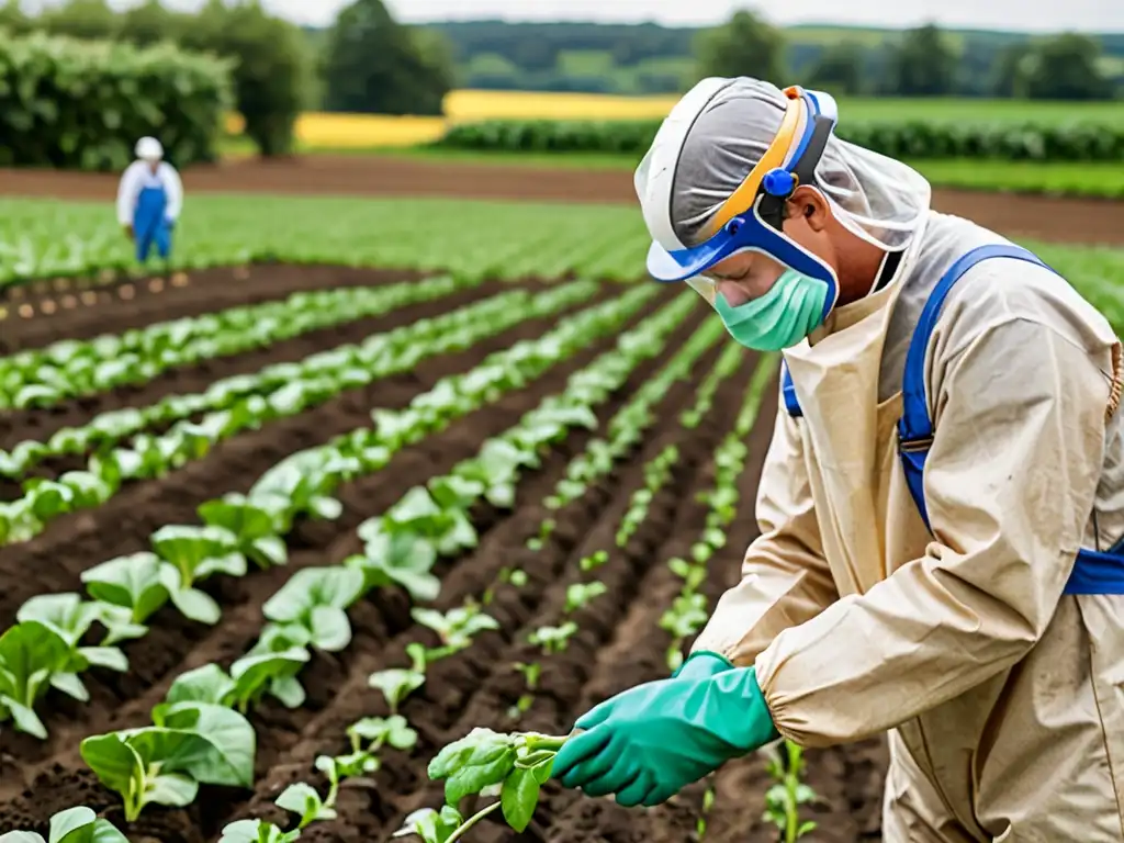 Un agricultor aplica pesticidas y fertilizantes siguiendo regulaciones legales para combatir el impacto ambiental