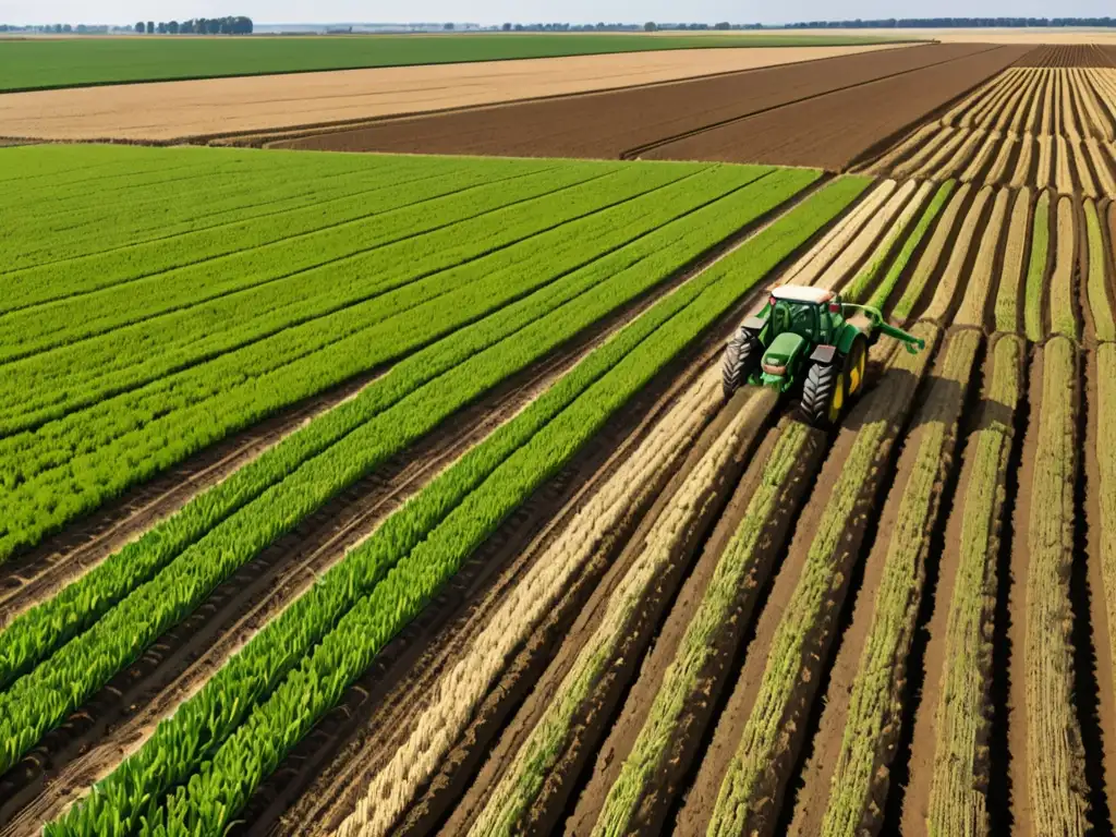 Amplia vista de un paisaje agrícola con cielos dramáticos