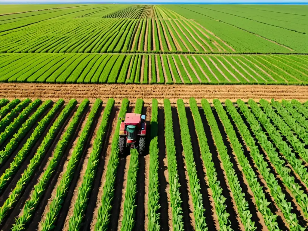 Amplio campo agrícola verde en Oceanía, cosechas vibrantes bajo el cielo azul