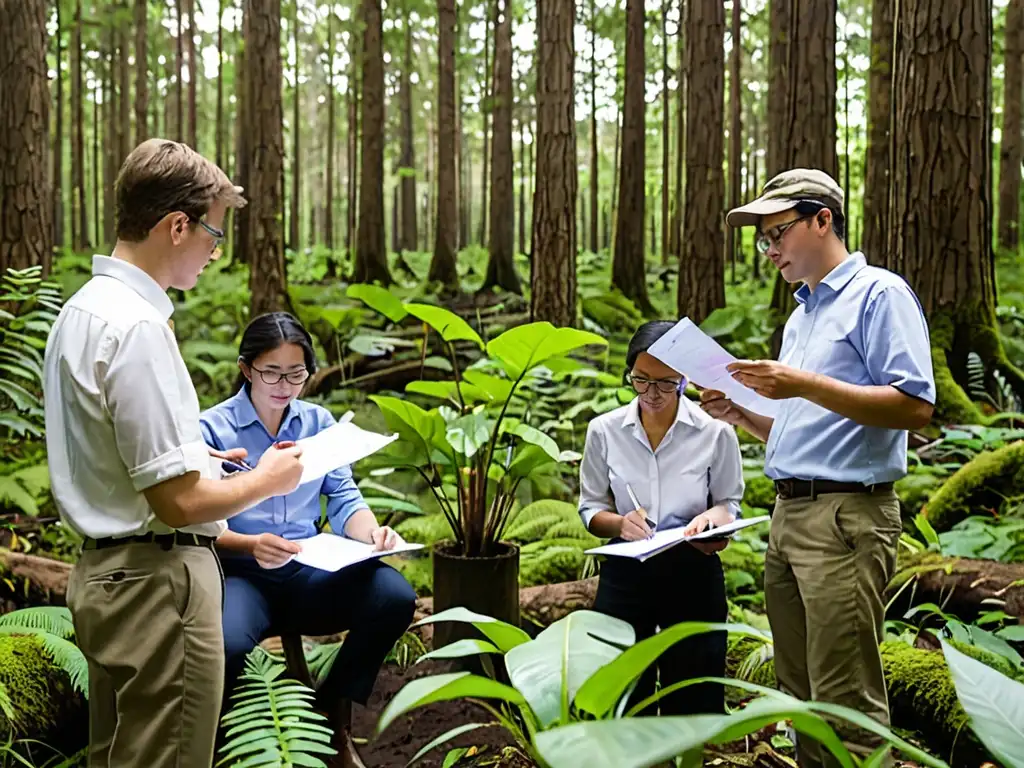 Aprendizaje experiencial en derecho ambiental global: Profesionales colaboran en un taller en el bosque, estudiando flora y fauna