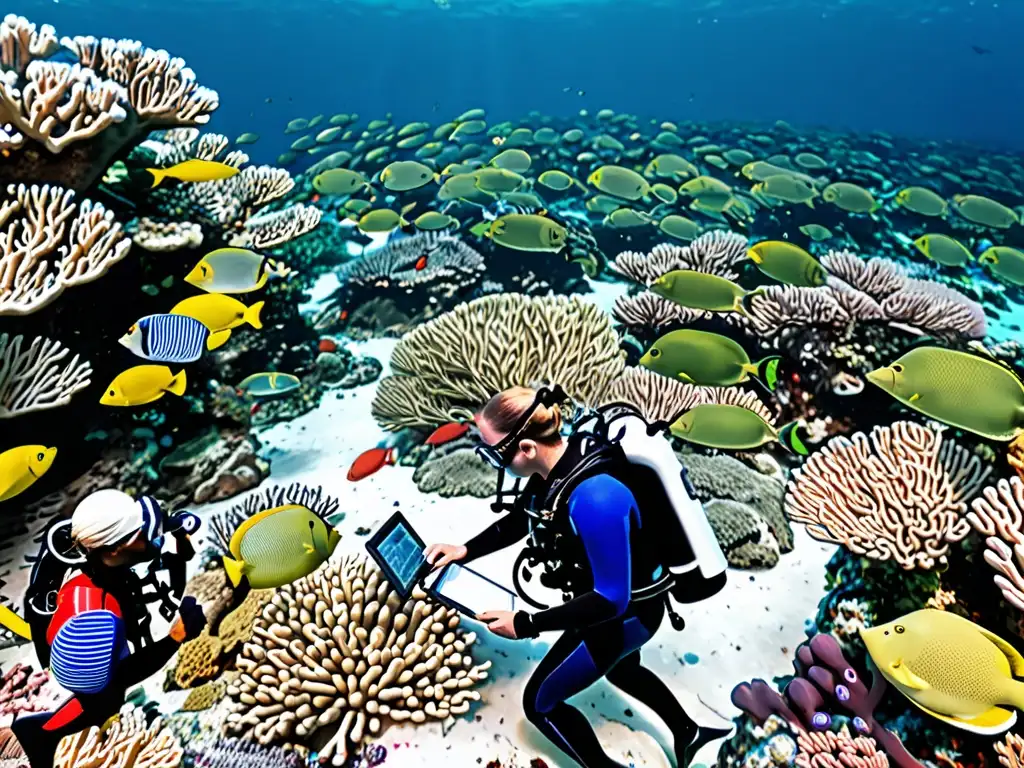 Biologos marinos realizan estudio de arrecife de coral en área protegida