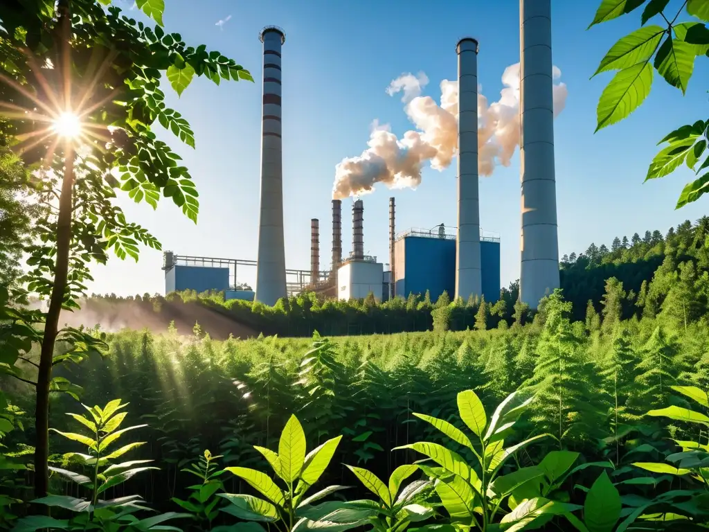 Un bosque denso y exuberante con luz solar filtrándose entre las hojas, resaltando la rica vegetación y la diversa vida vegetal