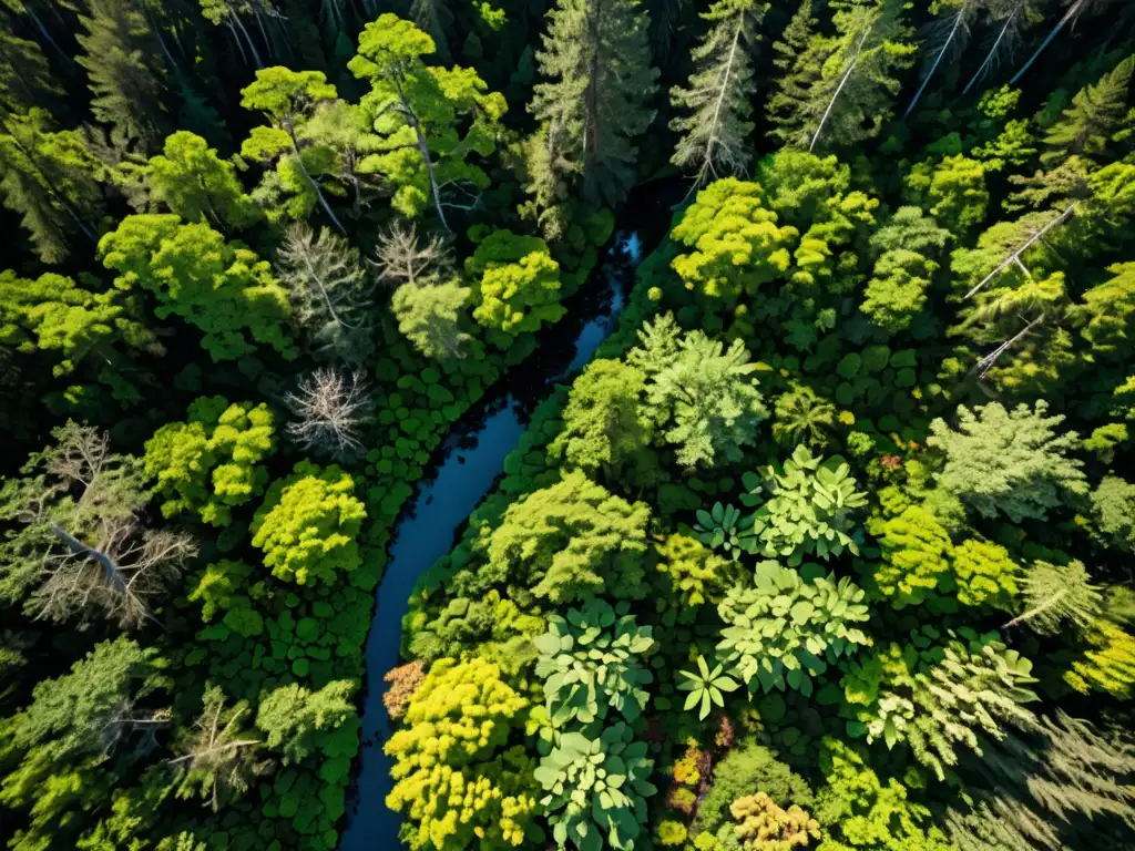 Un bosque diverso y exuberante, con un tapiz vibrante de árboles y flores silvestres