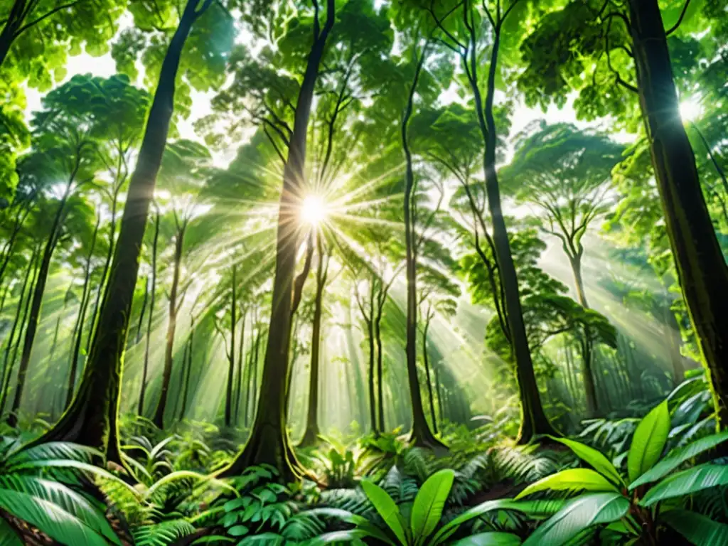 Un bosque exuberante y biodiverso, resaltando la importancia de la transición hacia una economía baja en carbono