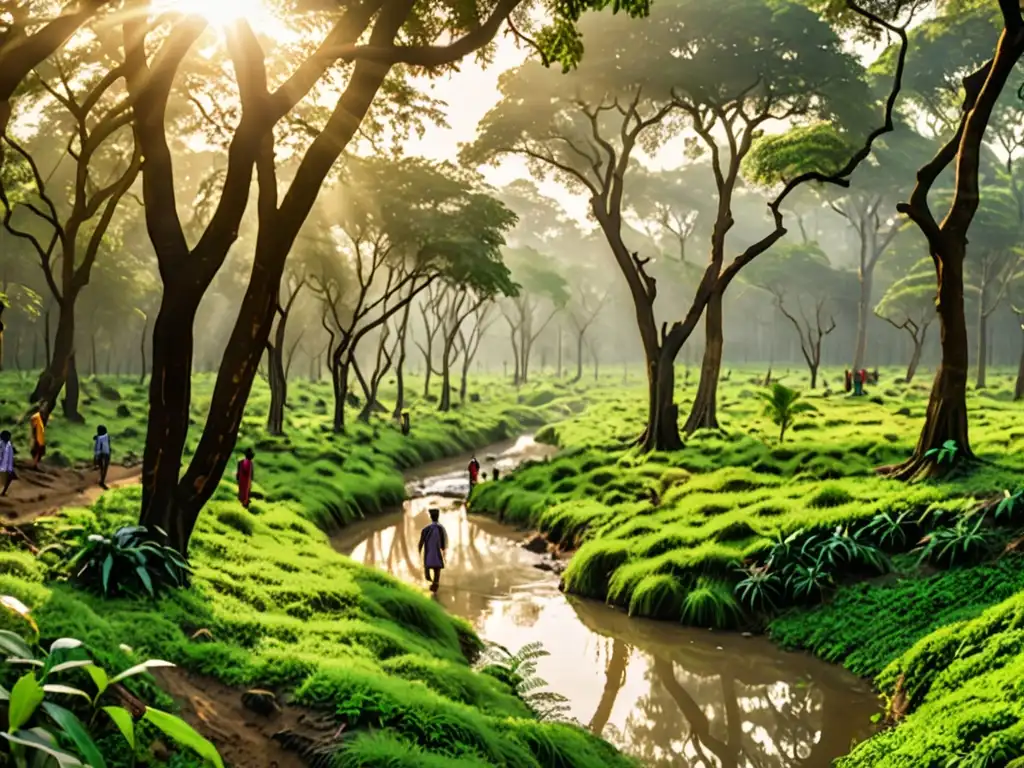 Un bosque exuberante en la India, con diversidad de árboles y vida silvestre