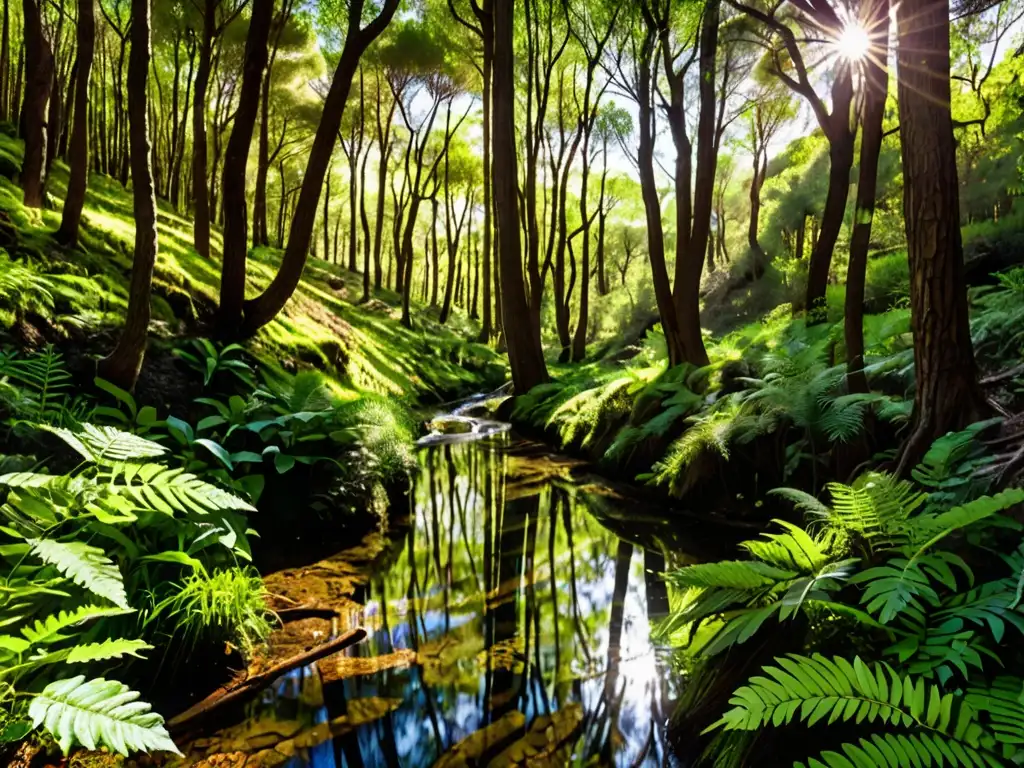 Un bosque exuberante y vibrante en España con diversidad de árboles, plantas y vida silvestre