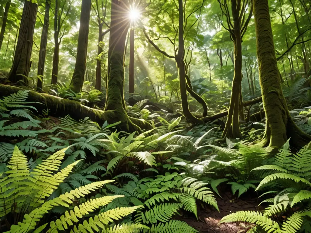 Un bosque exuberante y vibrante, lleno de vida y movimiento