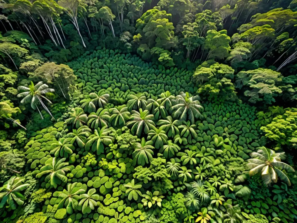 Un bosque tropical exuberante con un dosel diverso y follaje verde vibrante