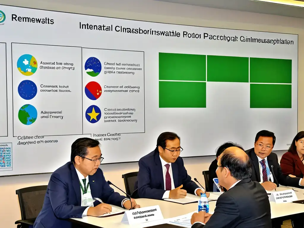 Reunión internacional sobre cambio climático y Protocolo de Kioto impacto europeo, con científicos, políticos y datos de emisiones y energía renovable