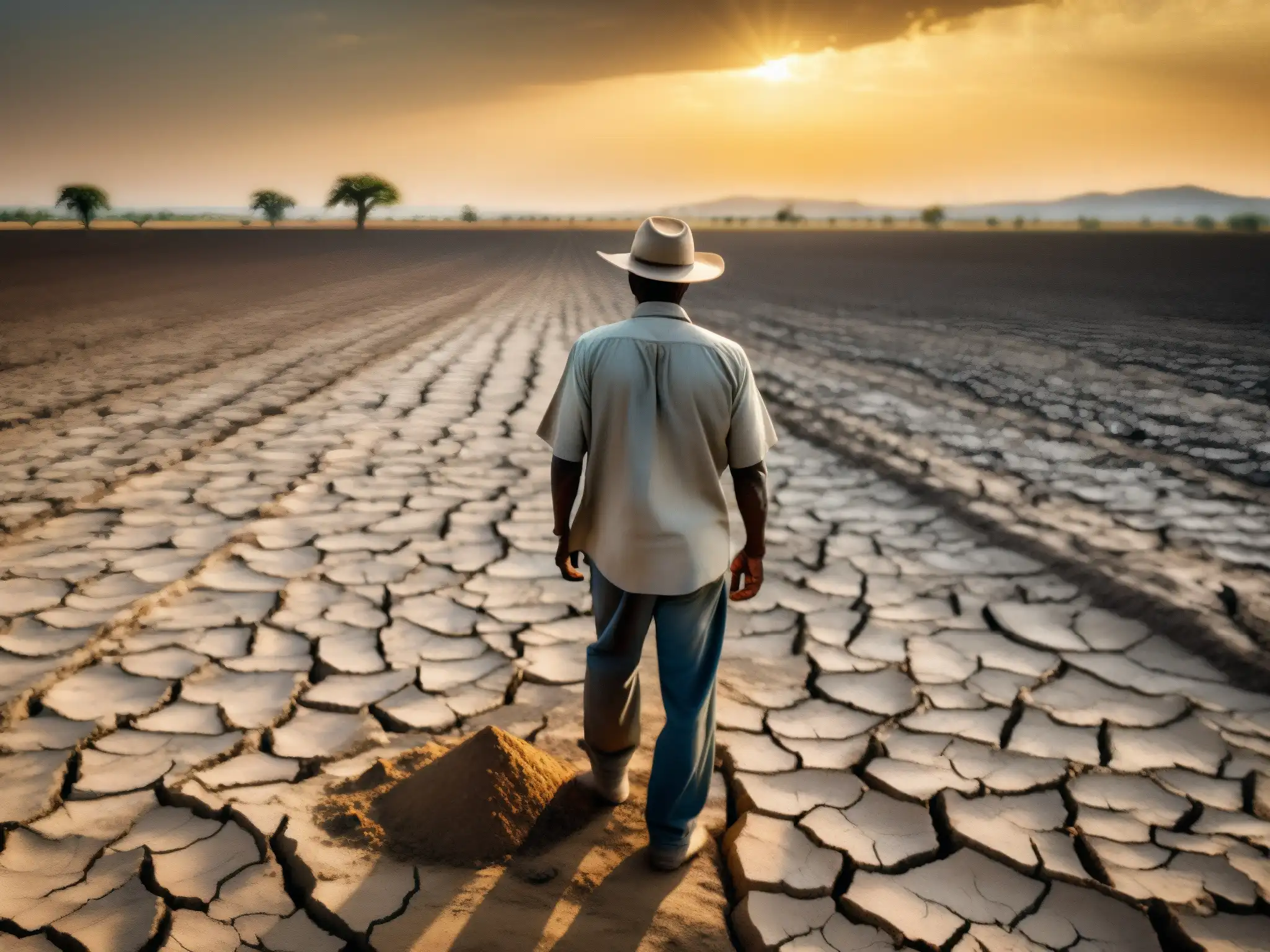 Un campo agrietado y reseco bajo el sol