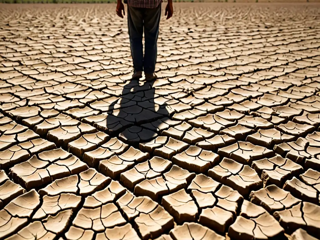 Campo árido y seco bajo el sol con cultivos marchitos