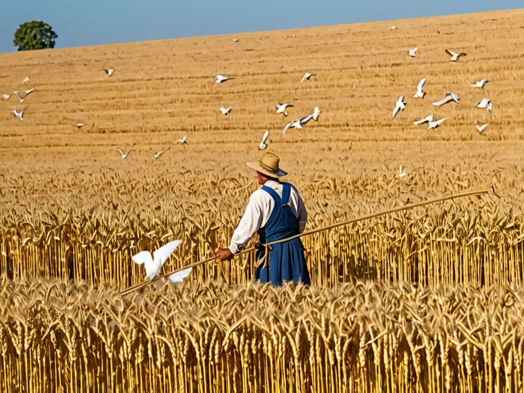 Un campo de trigo dorado se extiende hasta el horizonte bajo un cielo azul