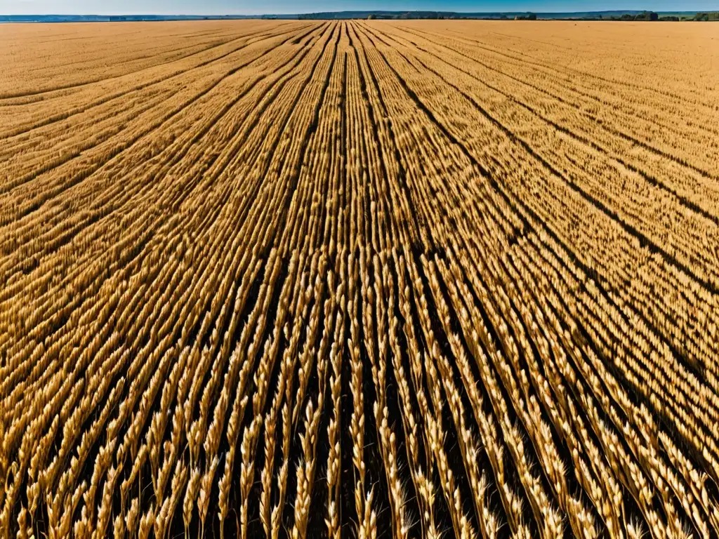 Un campo de trigo dorado se extiende hasta el horizonte bajo un cielo azul claro