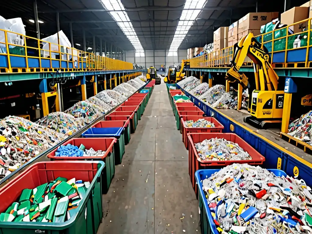 Centro de reciclaje en Seúl, Corea del Sur, con trabajadores clasificando diferentes tipos de residuos