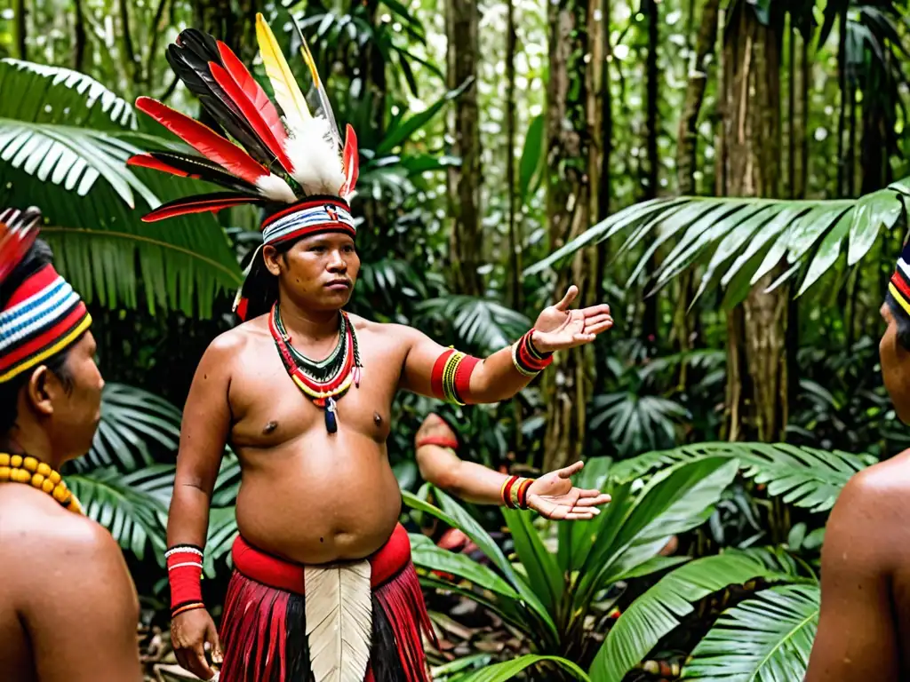 Una ceremonia tradicional de pueblos indígenas en la selva muestra la conexión con el medio ambiente y el derecho ambiental