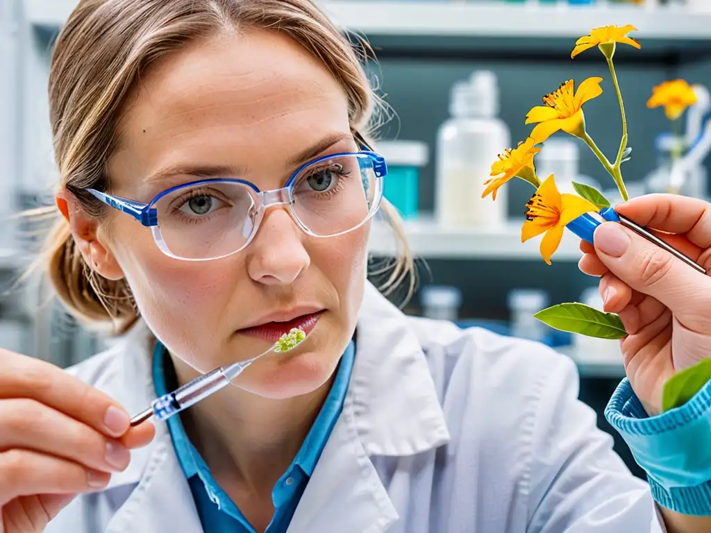 Un científico extrae ADN de una flor en un laboratorio