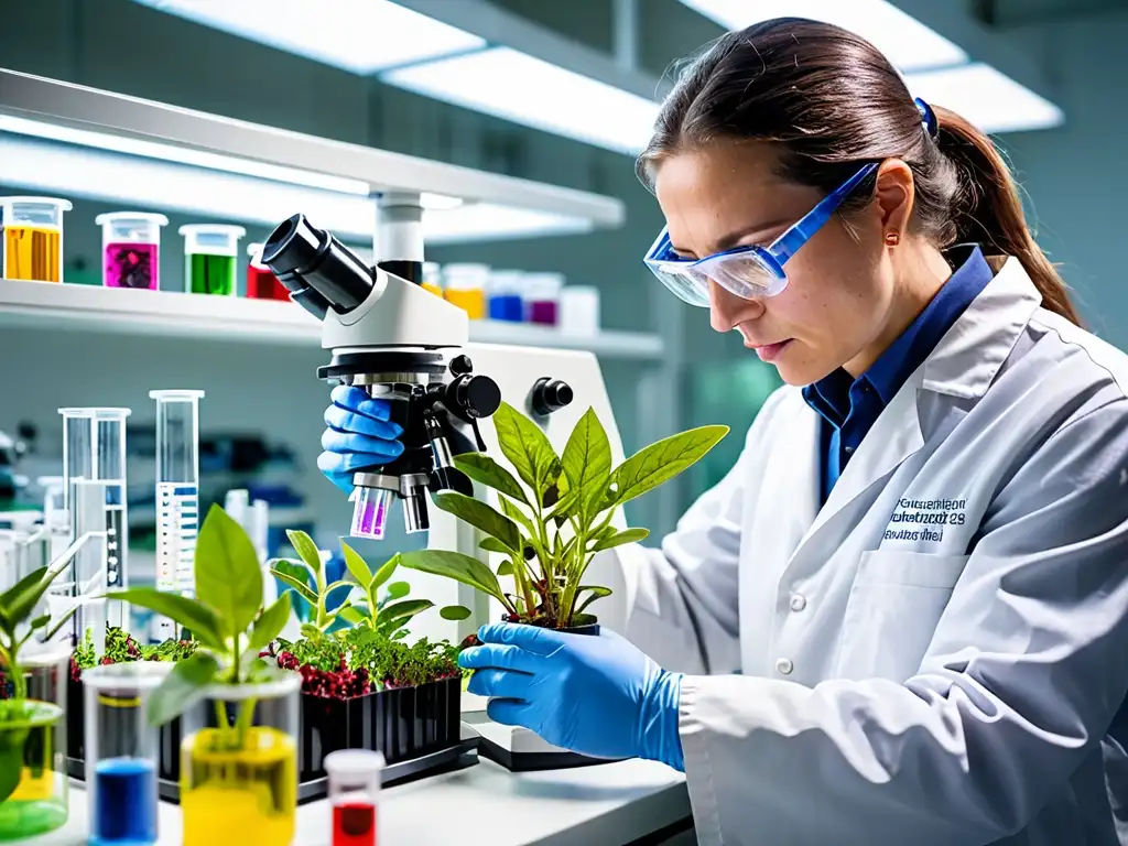 Un científico extrae material genético de una planta exótica en un laboratorio, resaltando la complejidad del biocomercio