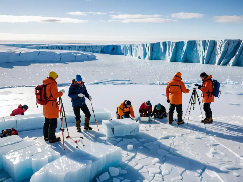 Científicos tomando muestras de hielo en el Ártico