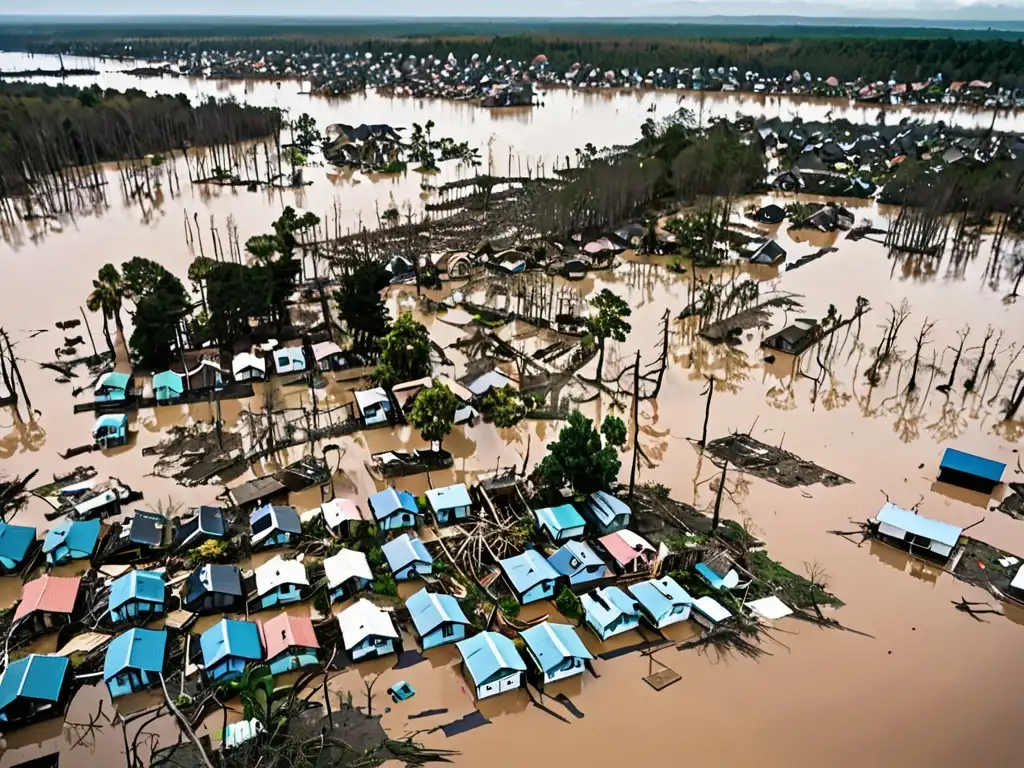 Una ciudad costera devastada por un desastre natural, muestra la resiliencia comunitaria frente a la destrucción