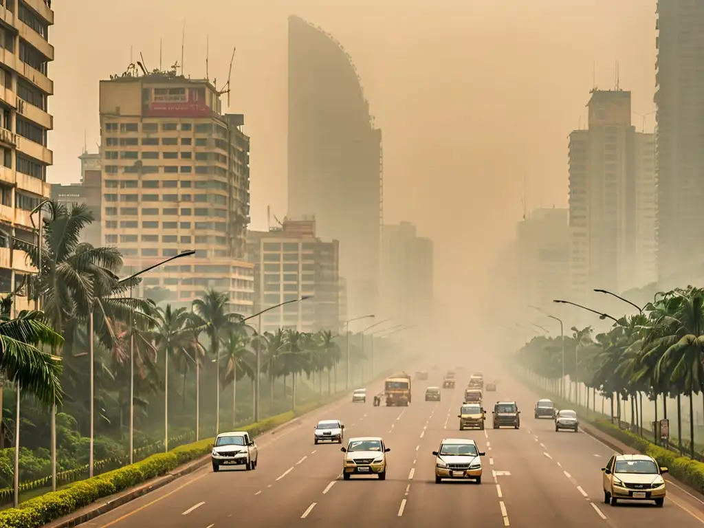 Una ciudad del sudeste asiático cubierta por una densa neblina de smog