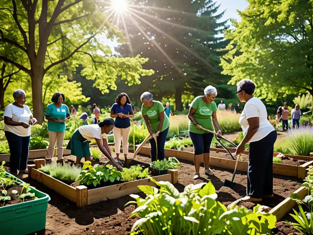 Participación ciudadana en la preservación de espacios verdes: diversidad y colaboración en un jardín comunitario soleado