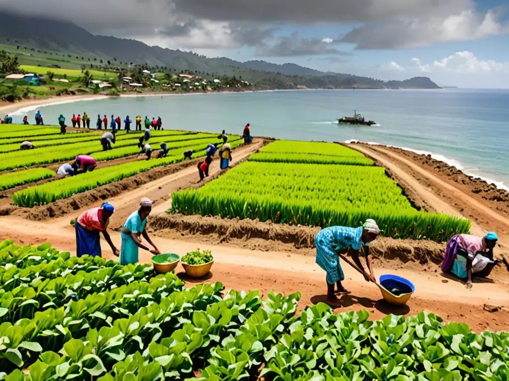 Comunidad costera: agricultura climáticamente resiliente Comunidad costera practicando agricultura climáticamente resiliente, adaptación comunidades locales cambio climático