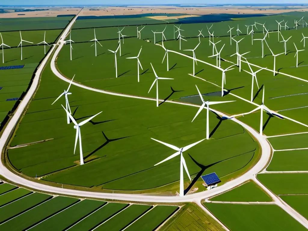 Comunidad indígena integrando energía renovable en paisaje verde y moderno