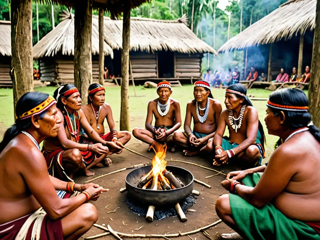 Comunidad indígena reunida alrededor del fuego, resaltando su cultura y resistencia ante el impacto del cambio climático