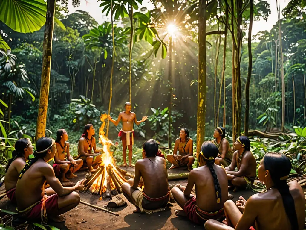 Comunidad indígena en la selva amazónica, discutiendo legislación inclusiva pueblos indígenas América