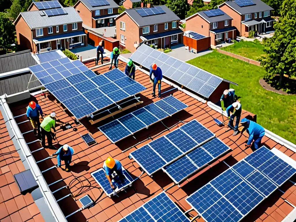 Comunidad unida instalando paneles solares con incentivos y regulaciones locales