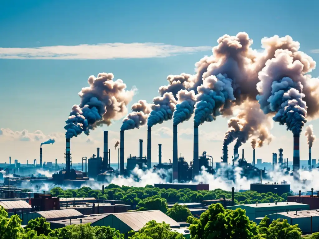 Contraste entre la ciudad industrial y la naturaleza, simbolizando el impacto global de las leyes ambientales