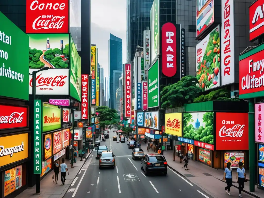 Contraste entre un hermoso parque verde y una caótica calle urbana, destacando las regulaciones publicidad espacios verdes