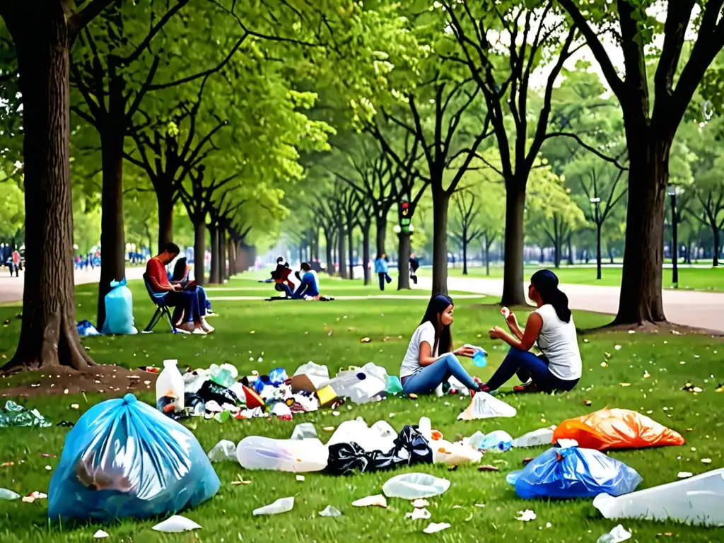 Contraste impactante entre la belleza natural del parque y la contaminación por actividades recreativas