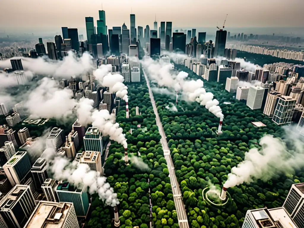 Contraste impactante entre ciudad contaminada y bosque sereno destaca la importancia de las Directrices EPA emisiones impacto global