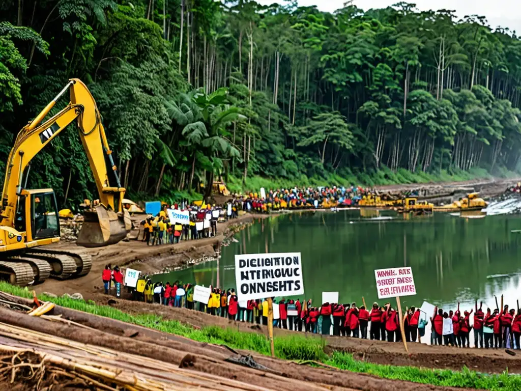 Contraste impactante entre un frondoso bosque y la intervención humana, destacando los conflictos de la Declaración ONU Derechos Pueblos Indígenas