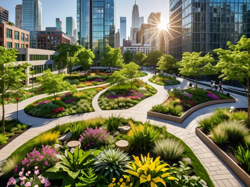 Creación de nuevos parques zonas verdes: un oasis natural en el corazón de la ciudad, con exuberante vegetación y diseño sostenible