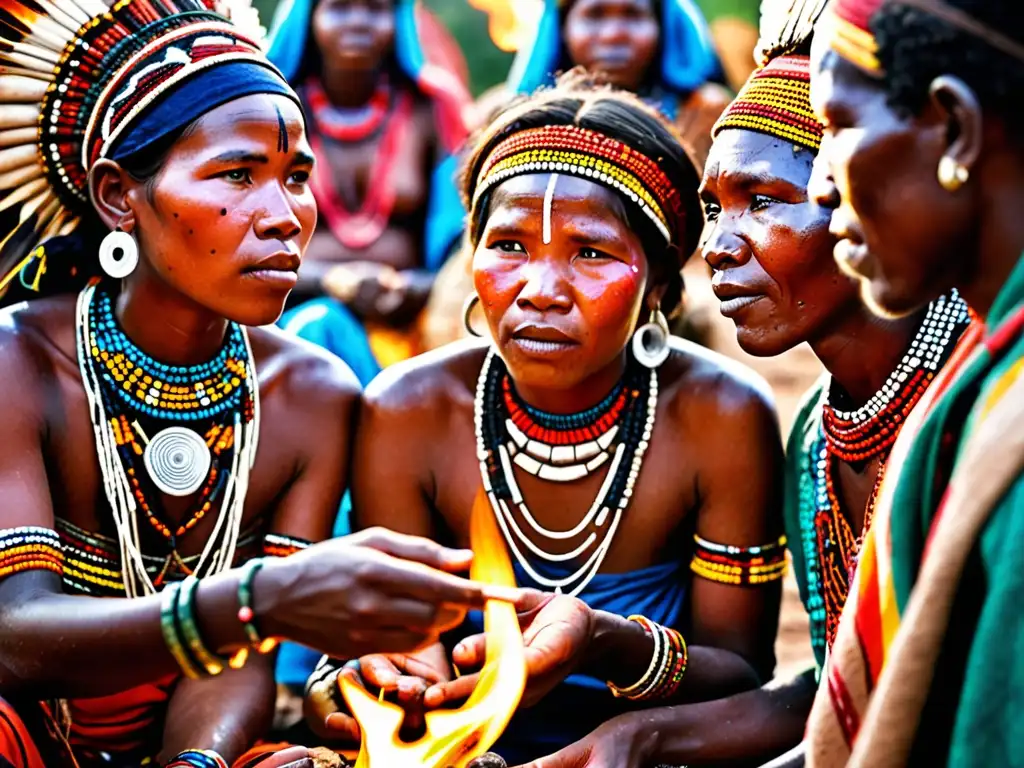 Conexión cultural y tradición: ceremonia de pueblos indígenas africanos alrededor de la fogata