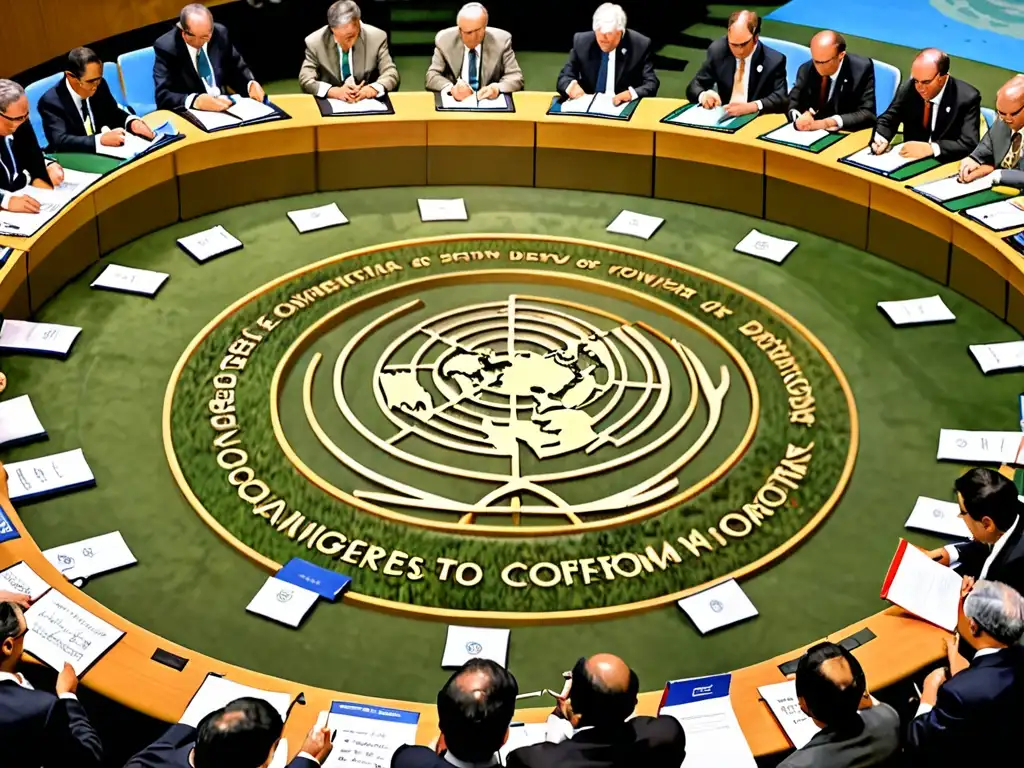 Delegados firmando la Convención sobre la Diversidad Biológica en una conferencia de las Naciones Unidas