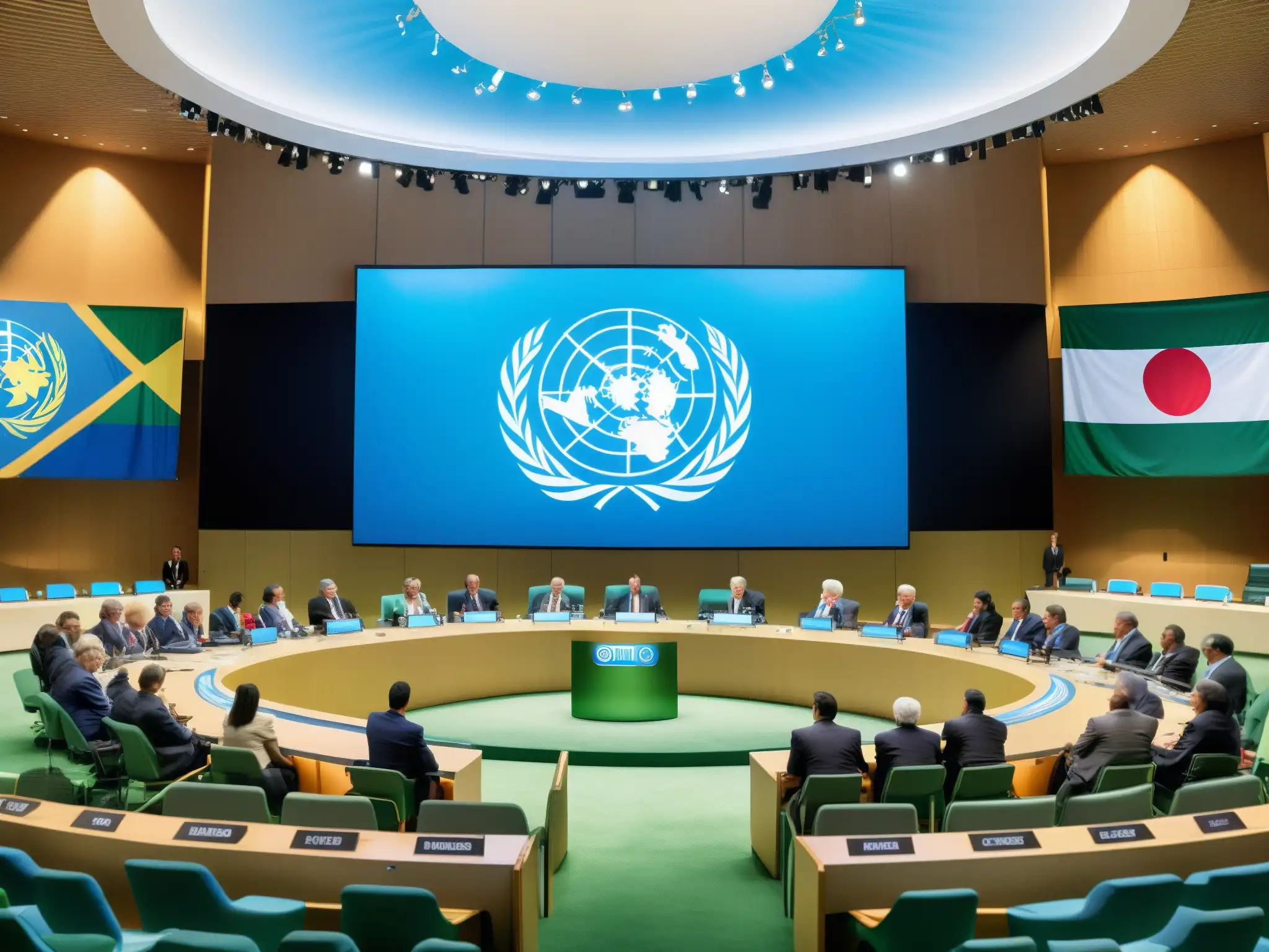 Delegados de diversas naciones discuten en una conferencia de la ONU sobre cambio climático