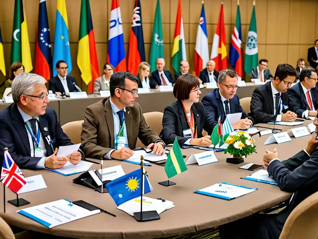 Delegados de diferentes países se reúnen en una conferencia ambiental internacional para discutir legislaciones