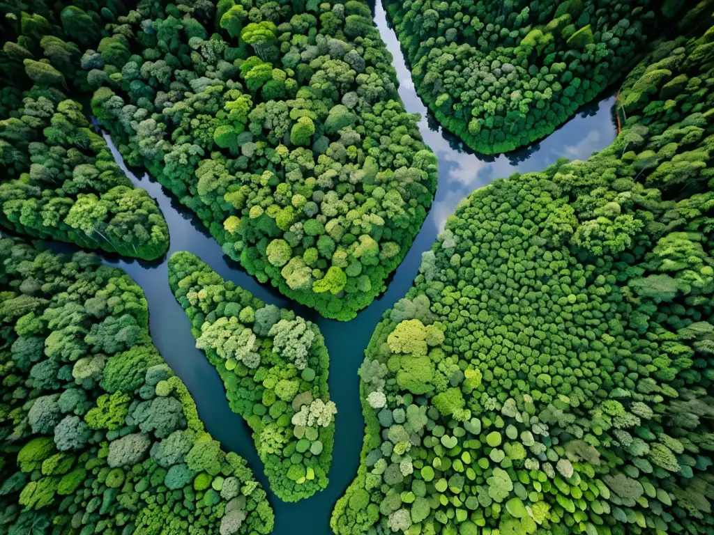 Dense selva con ríos serpenteantes, evocando la importancia del Derecho ambiental casos reales práctica