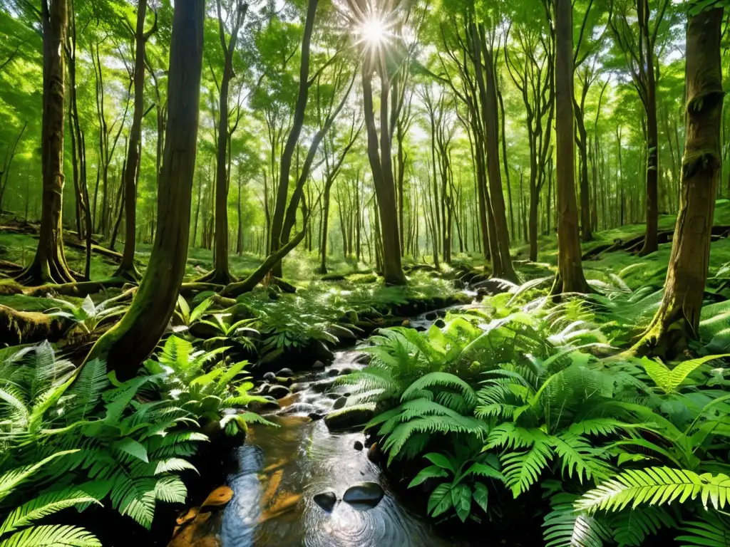 Derecho Ambiental para prevenir desastres en un bosque sereno y exuberante, donde la naturaleza despliega toda su belleza en armonía