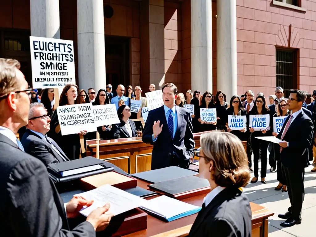 Derechos animales legislación ambiental: Juez y abogados debaten en la corte mientras activistas sostienen pancartas afuera